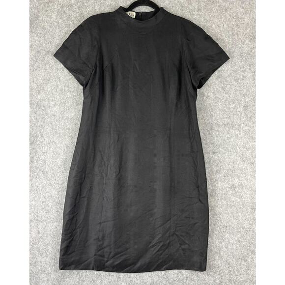 Christian Dior 100% Silk Shift Dress Womens 16 Black Short Sleeve Textured - Picture 1 of 16